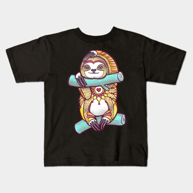 Mandala Sloth Kids T-Shirt by Theysaurus